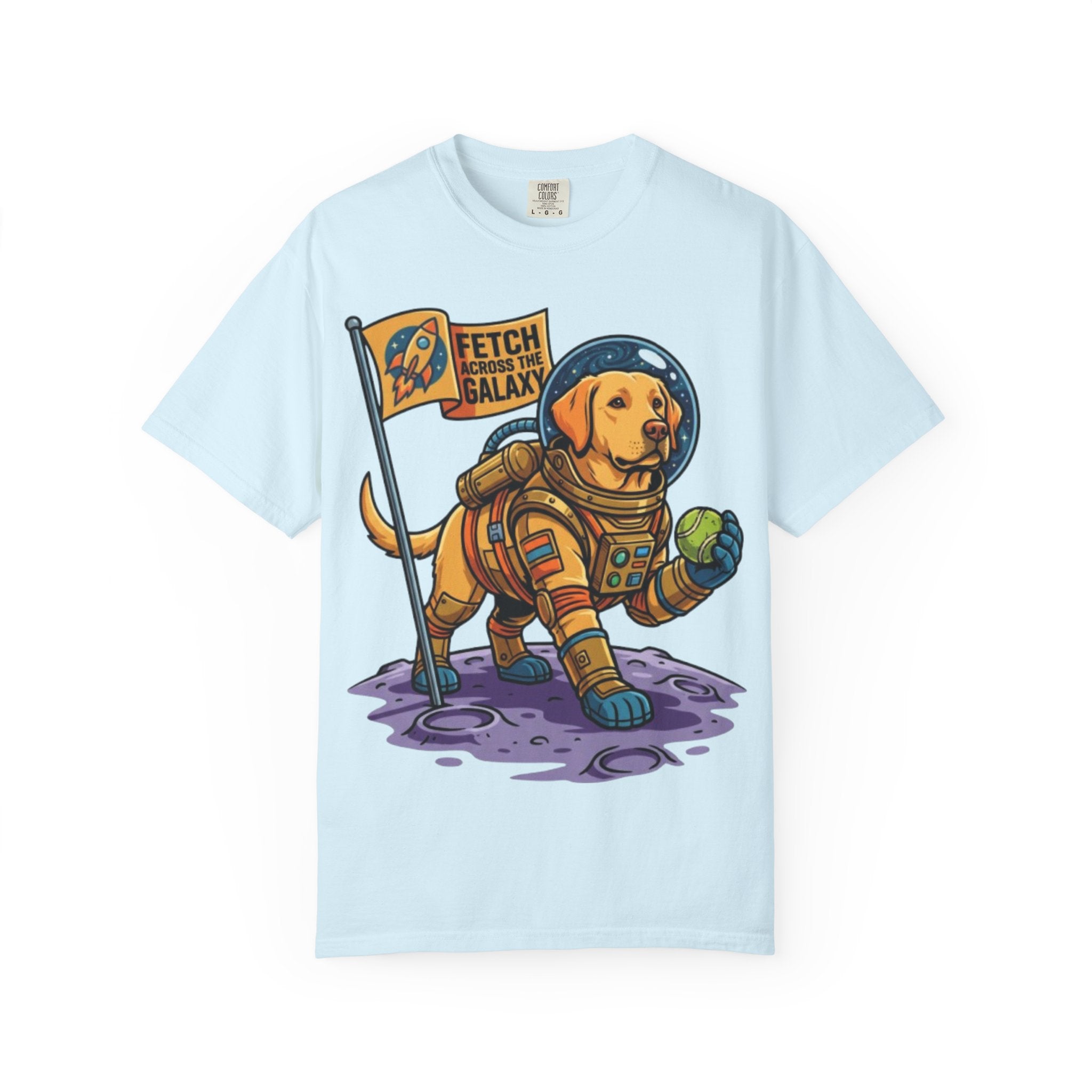 Astronaut Labrador Playing Fetch T-shirt | Space Dog Illustration