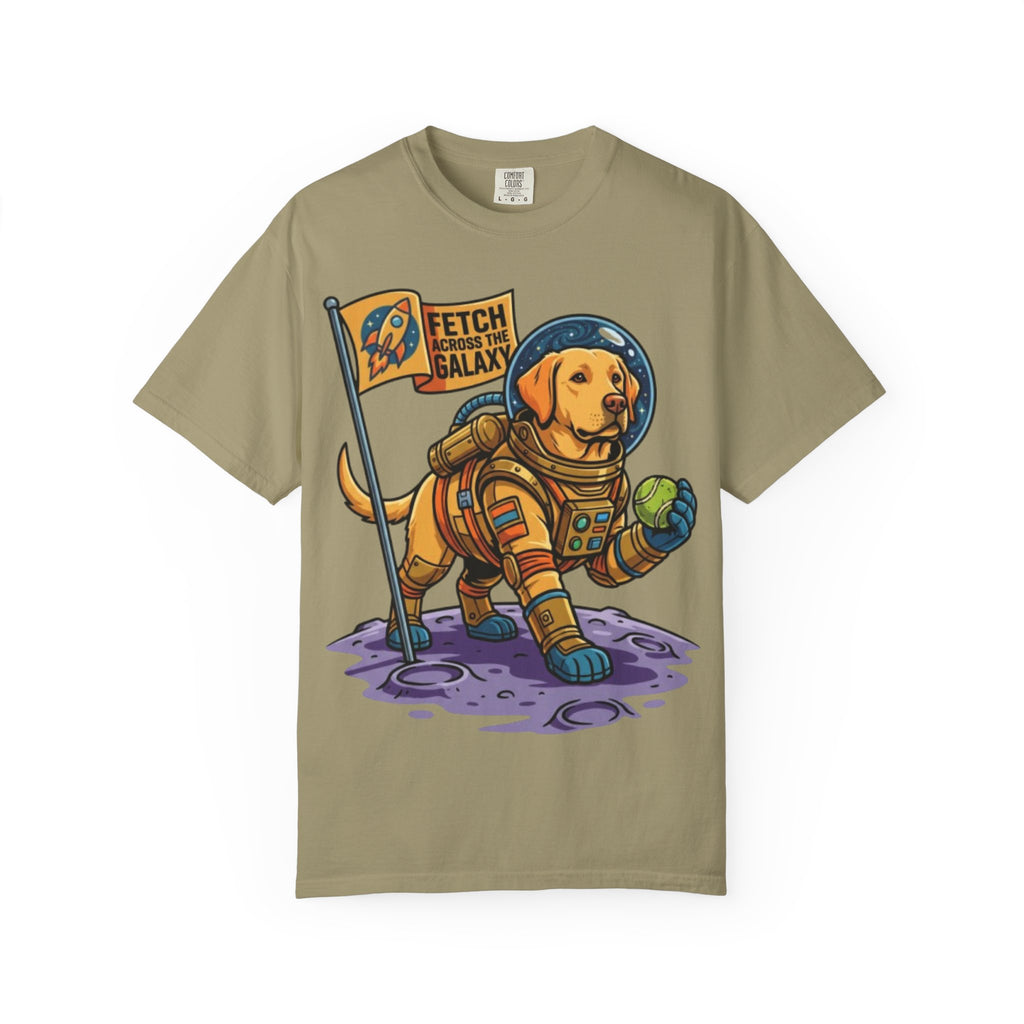 Astronaut Labrador Playing Fetch T-shirt | Space Dog Illustration