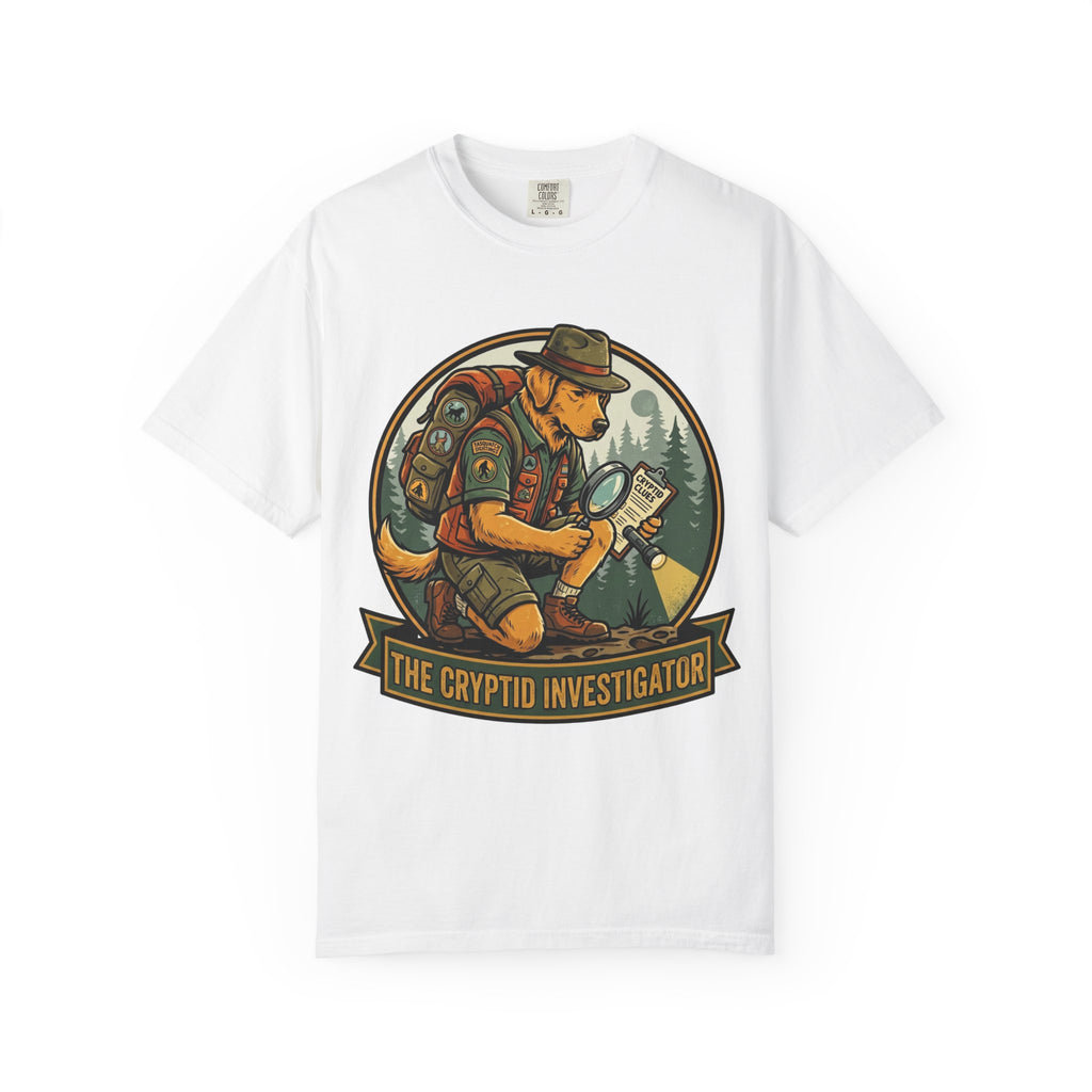 Cryptid Investigator Dog T-shirt | Golden Retriever Detective Graphic Tee