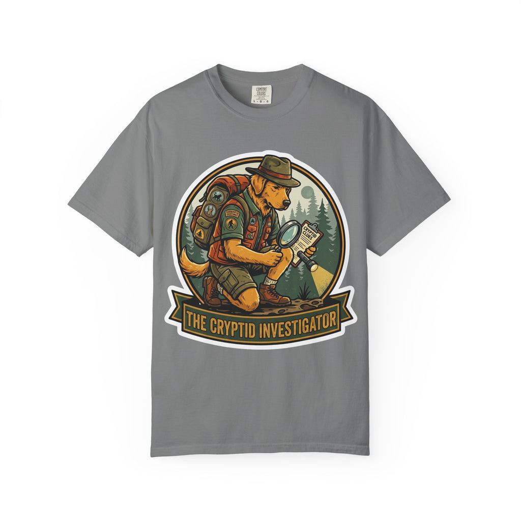 Cryptid Investigator Dog T-shirt | Golden Retriever Detective Graphic Tee