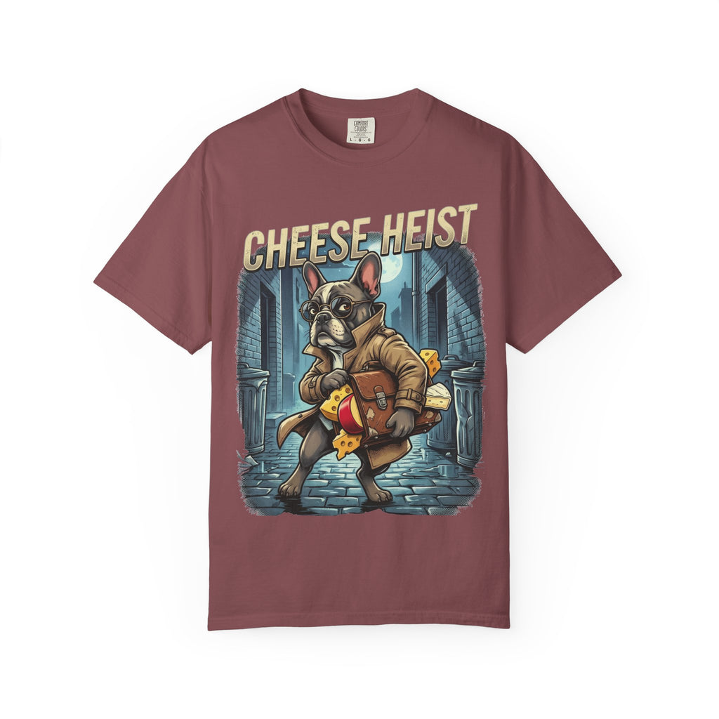 Cheese Heist French Bulldog Thief T-shirt | Cartoon Crime Scene Tee