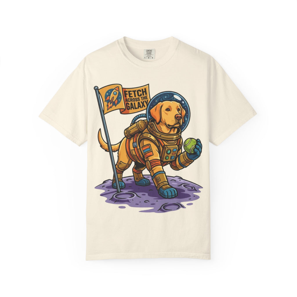 Astronaut Labrador Playing Fetch T-shirt | Space Dog Illustration