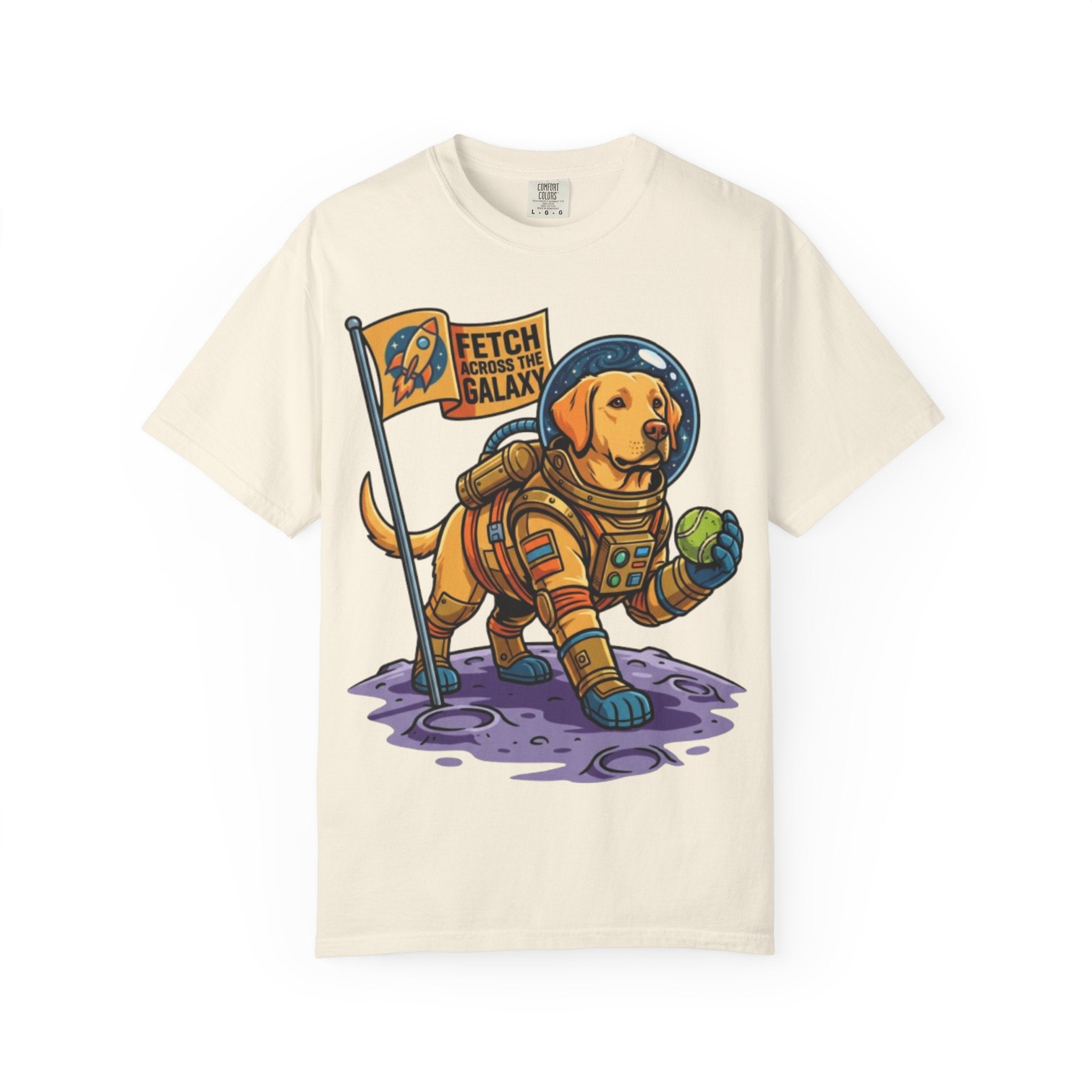 Astronaut Labrador Playing Fetch T-shirt | Space Dog Illustration