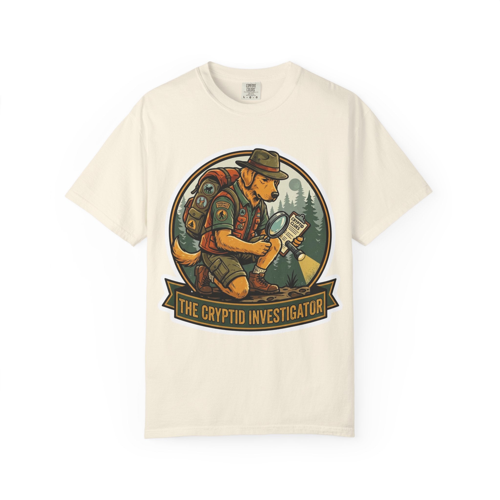 Cryptid Investigator Dog T-shirt | Golden Retriever Detective Graphic Tee