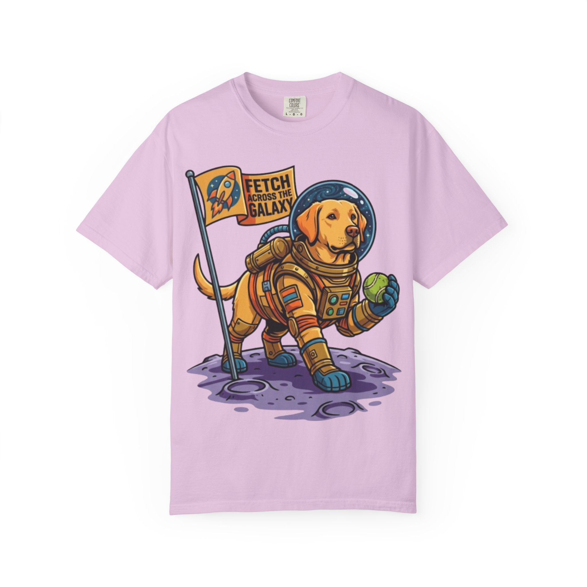 Astronaut Labrador Playing Fetch T-shirt | Space Dog Illustration