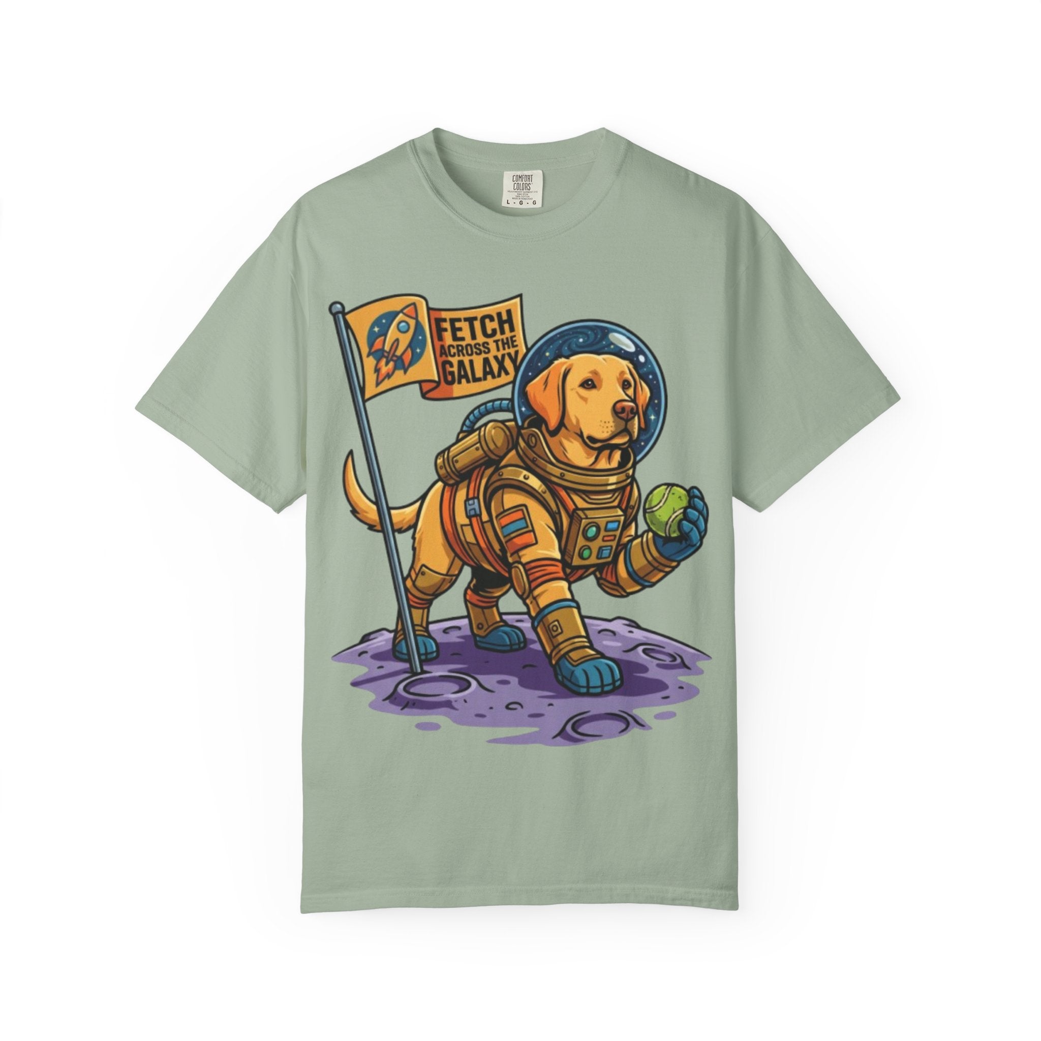 Astronaut Labrador Playing Fetch T-shirt | Space Dog Illustration