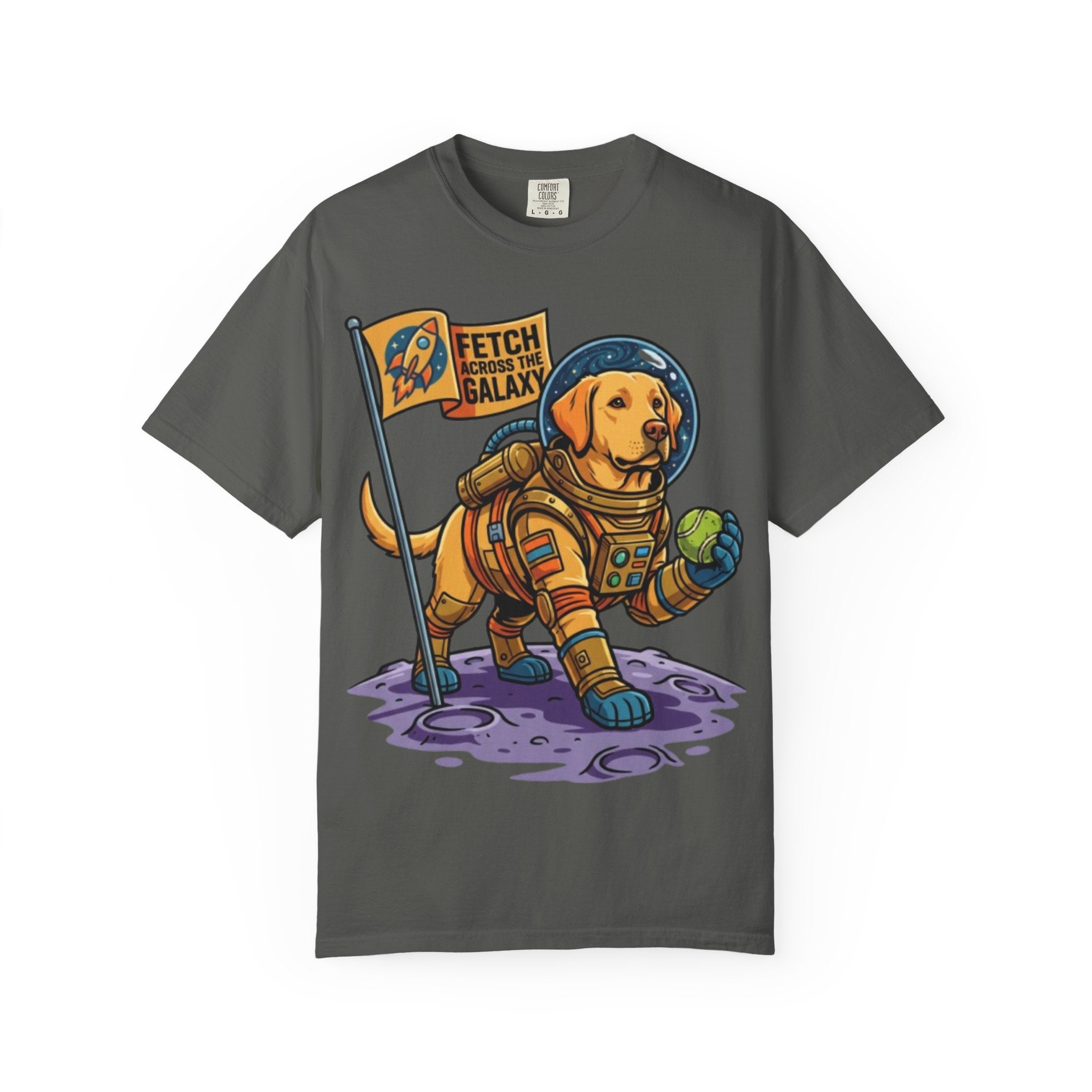 Astronaut Labrador Playing Fetch T-shirt | Space Dog Illustration