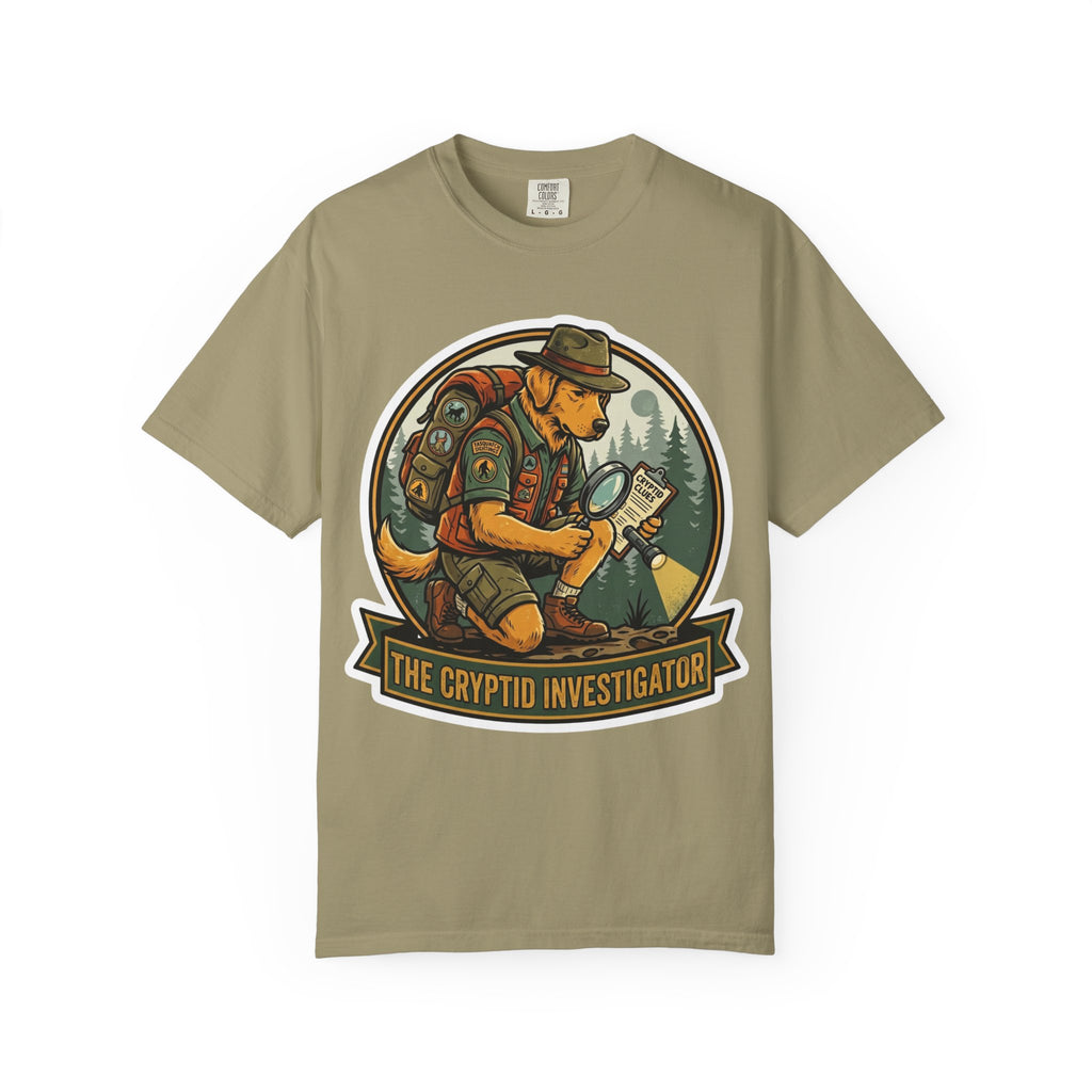 Cryptid Investigator Dog T-shirt | Golden Retriever Detective Graphic Tee