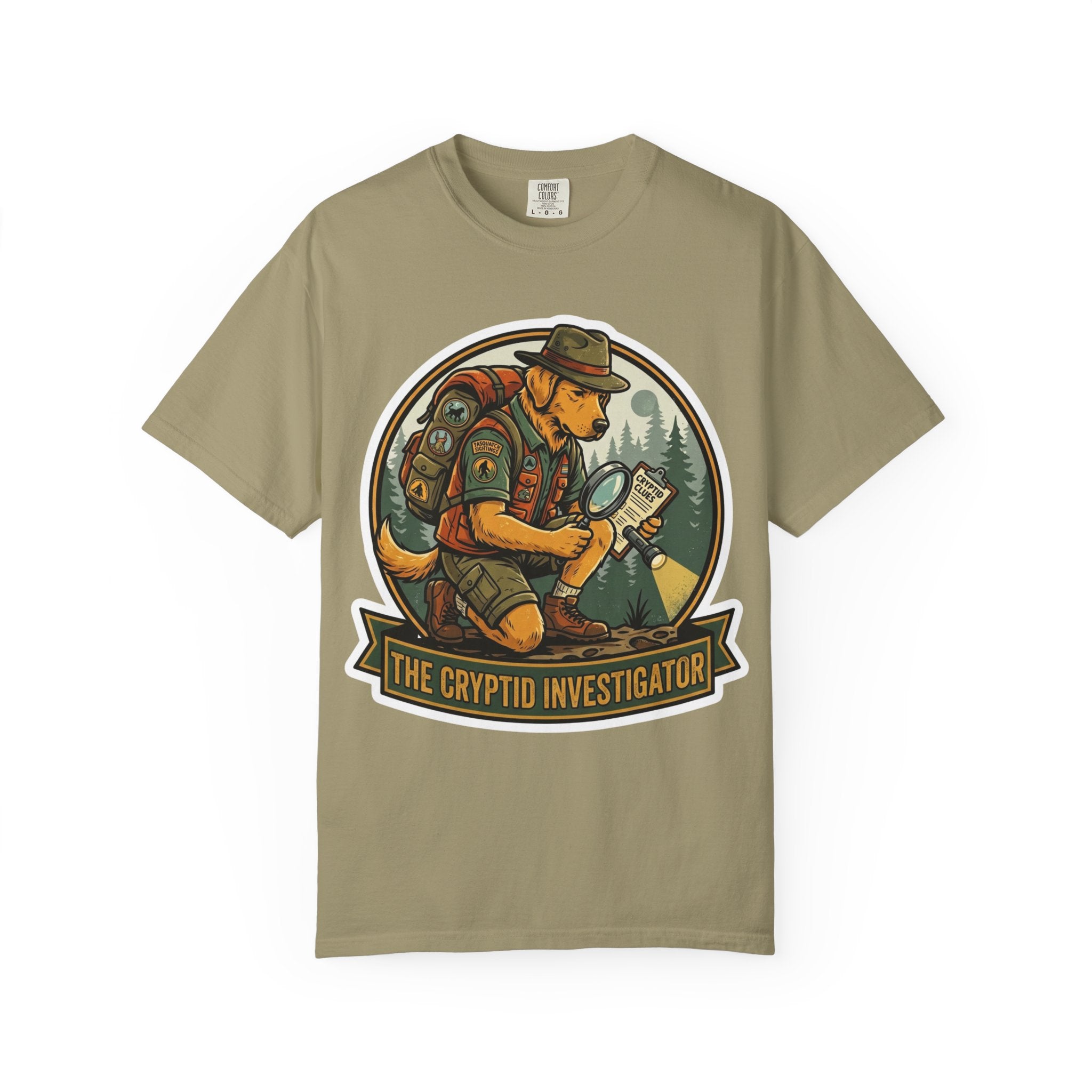 Cryptid Investigator Dog T-shirt | Golden Retriever Detective Graphic Tee