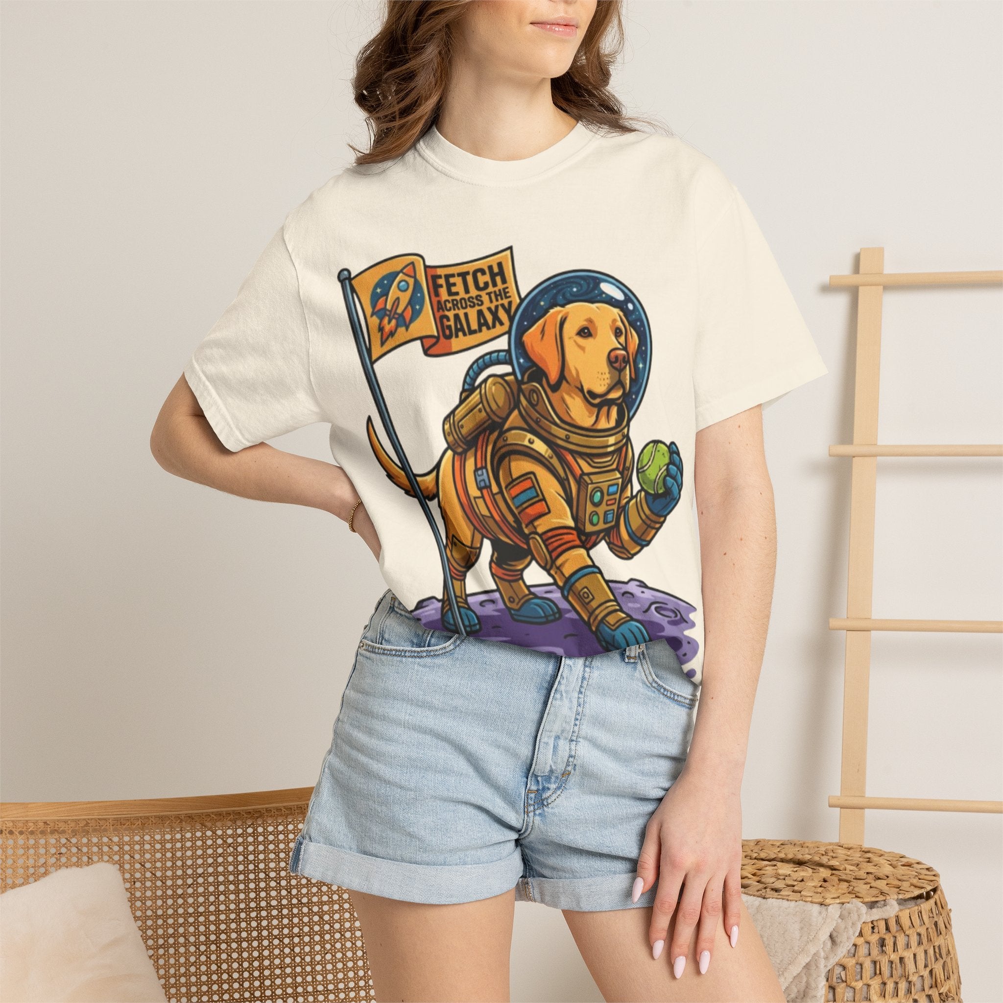 Astronaut Labrador Playing Fetch T-shirt | Space Dog Illustration