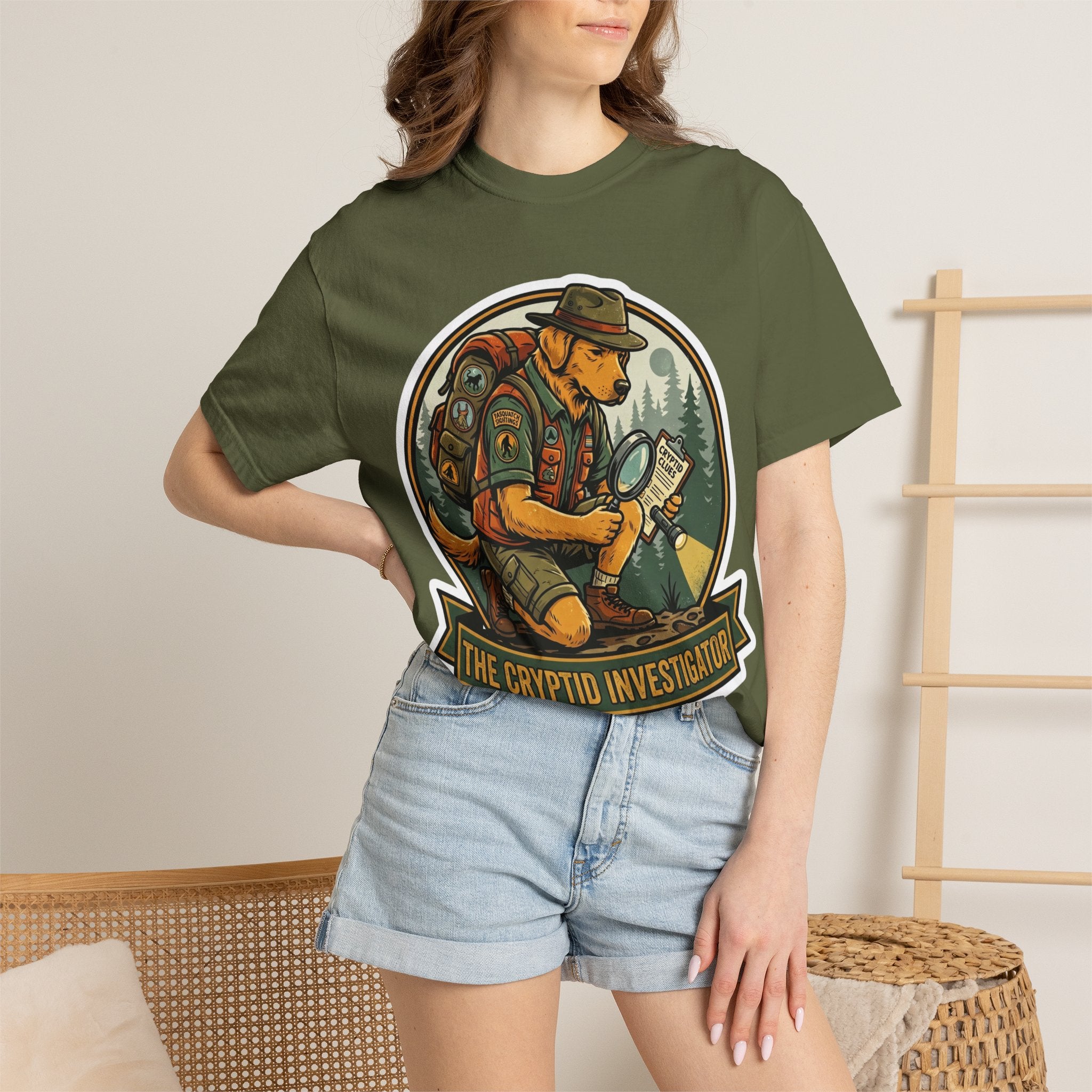 Cryptid Investigator Dog T-shirt | Golden Retriever Detective Graphic Tee