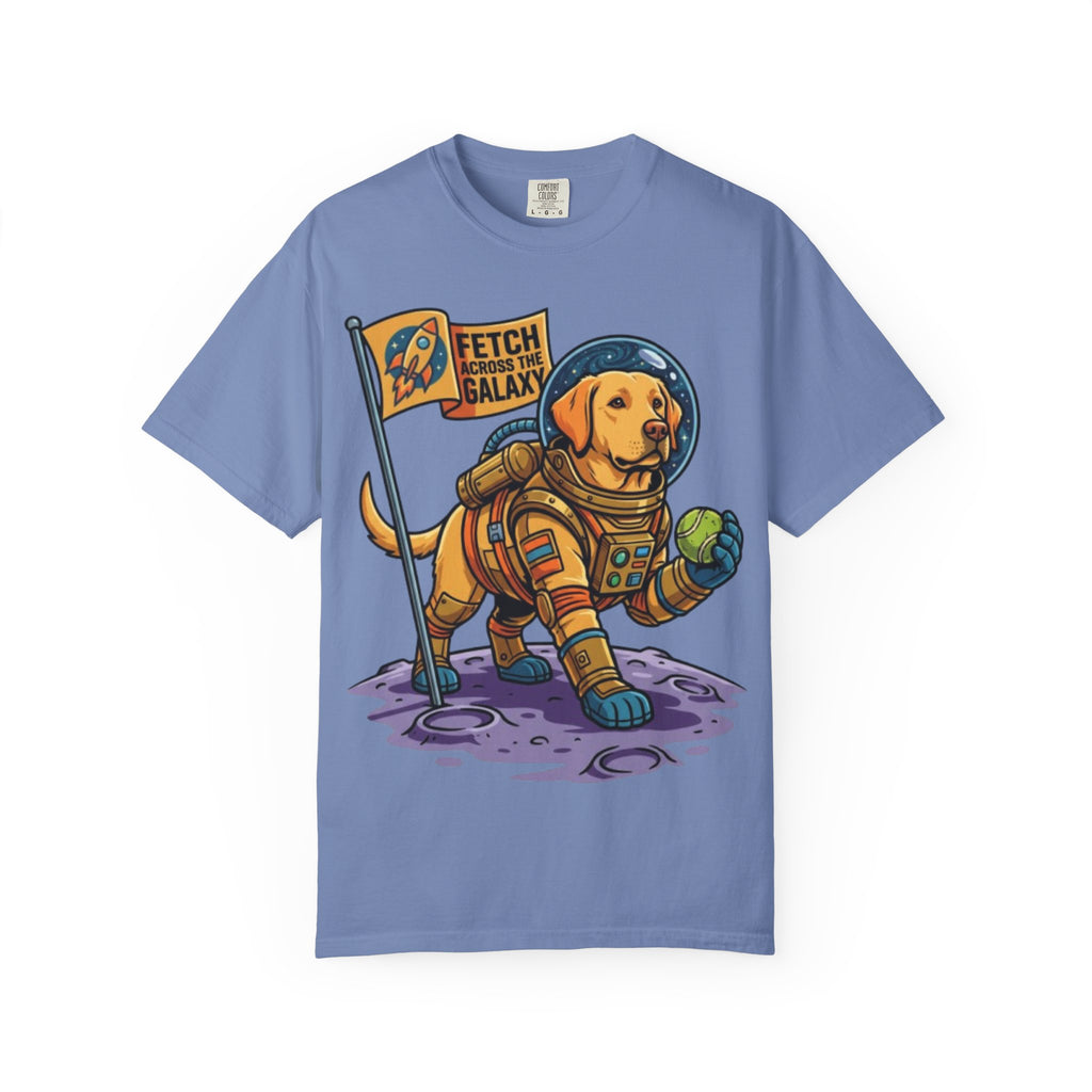 Astronaut Labrador Playing Fetch T-shirt | Space Dog Illustration