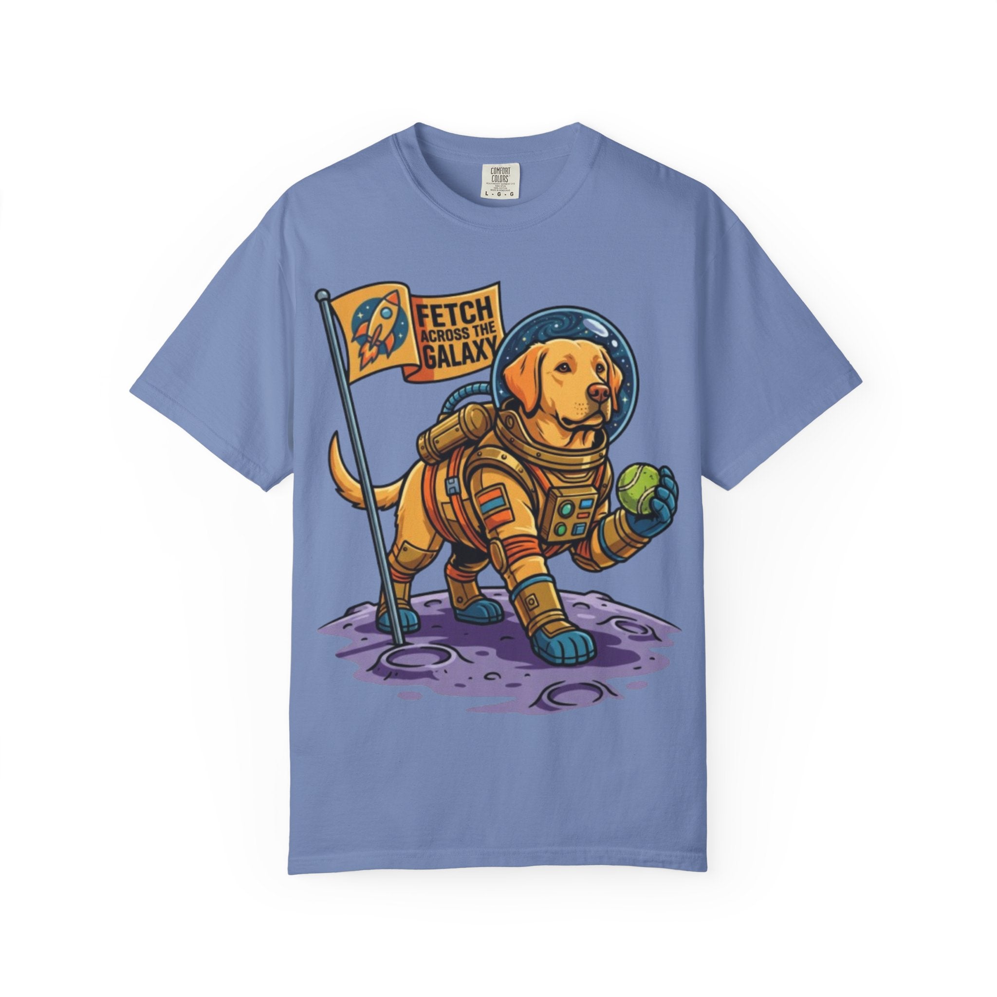 Astronaut Labrador Playing Fetch T-shirt | Space Dog Illustration