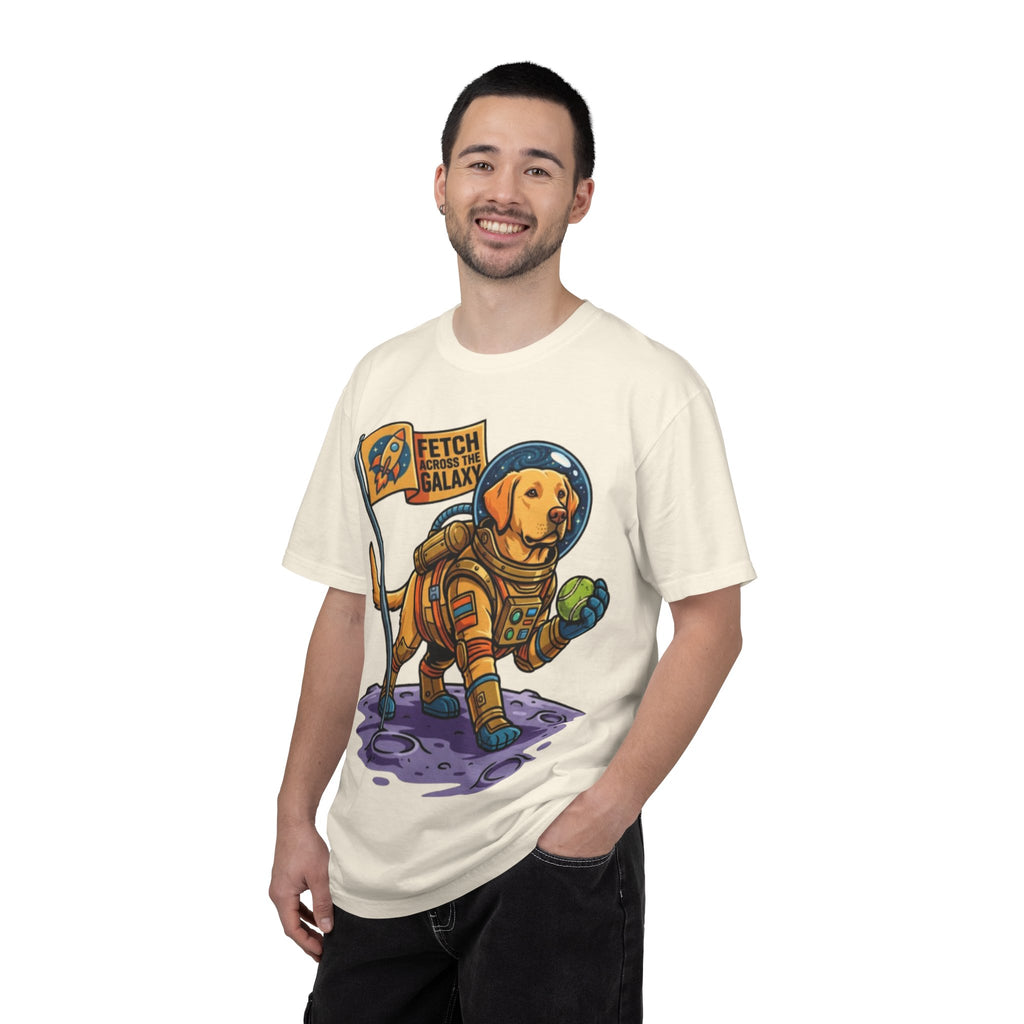 Astronaut Labrador Playing Fetch T-shirt | Space Dog Illustration