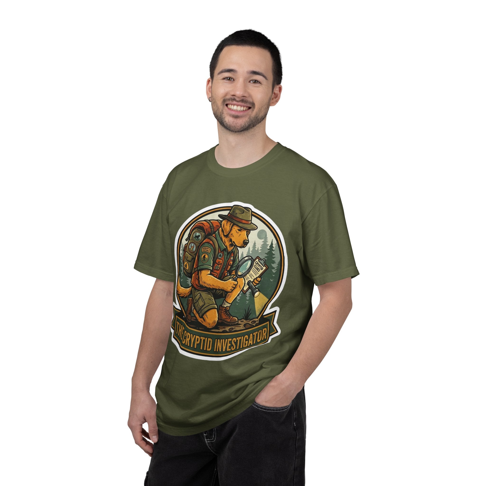 Cryptid Investigator Dog T-shirt | Golden Retriever Detective Graphic Tee