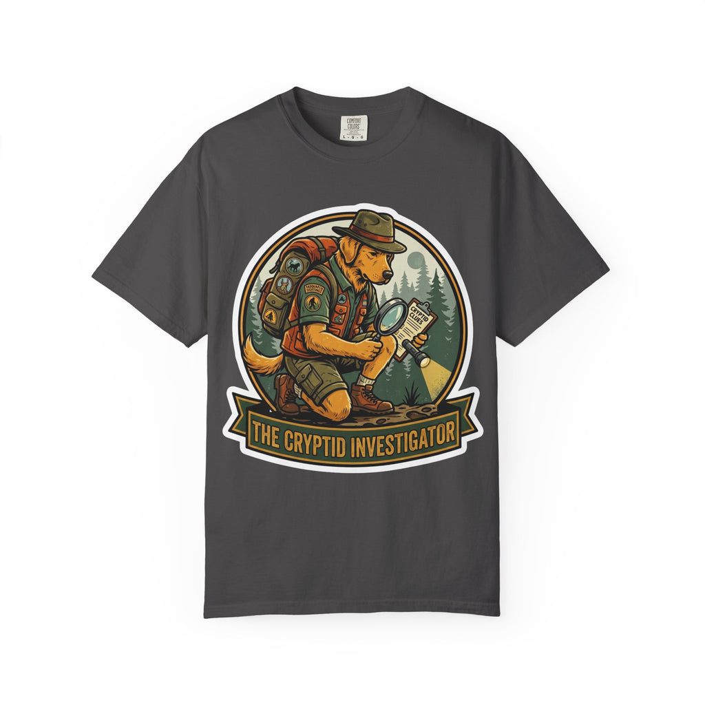Cryptid Investigator Dog T-shirt | Golden Retriever Detective Graphic Tee