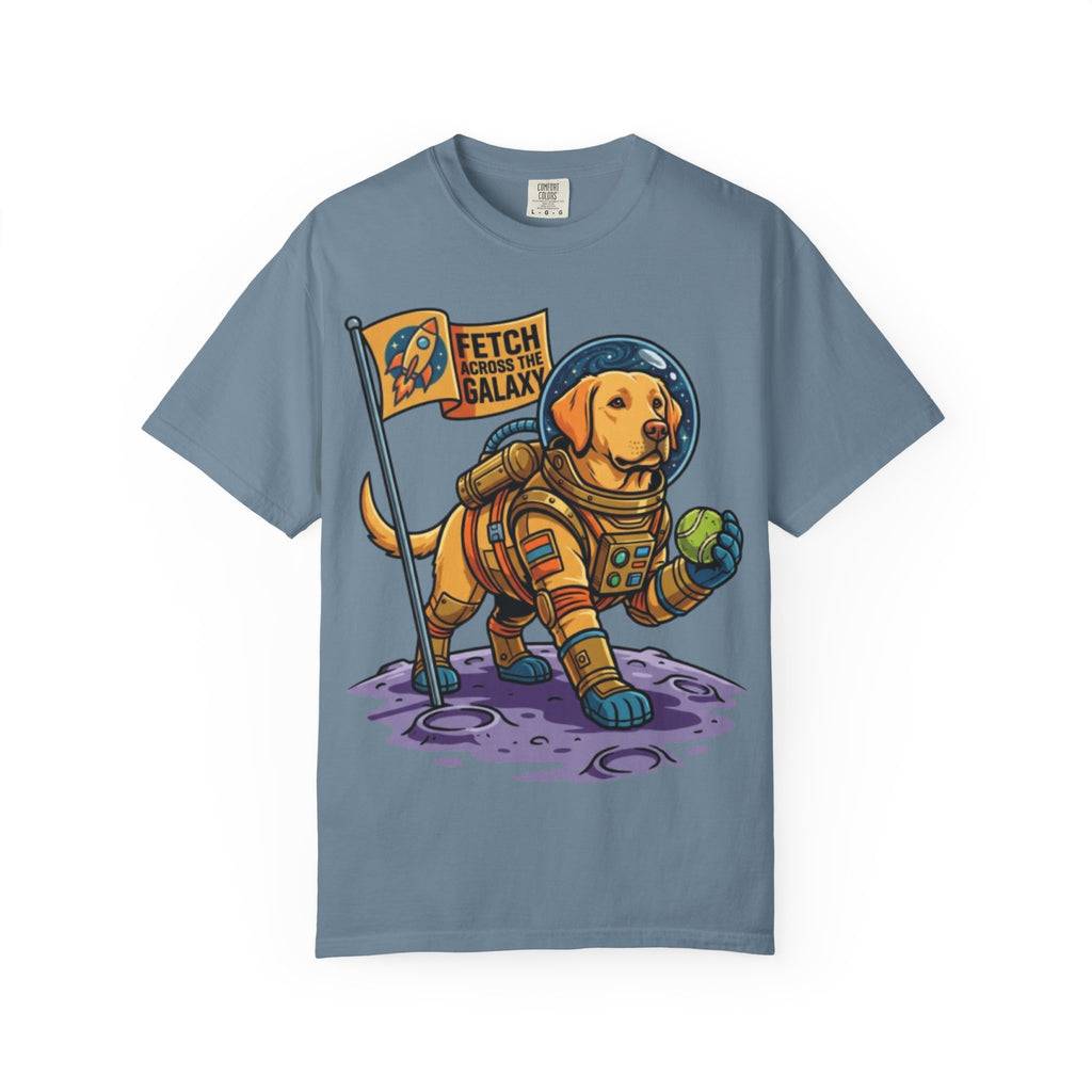 Astronaut Labrador Playing Fetch T-shirt | Space Dog Illustration