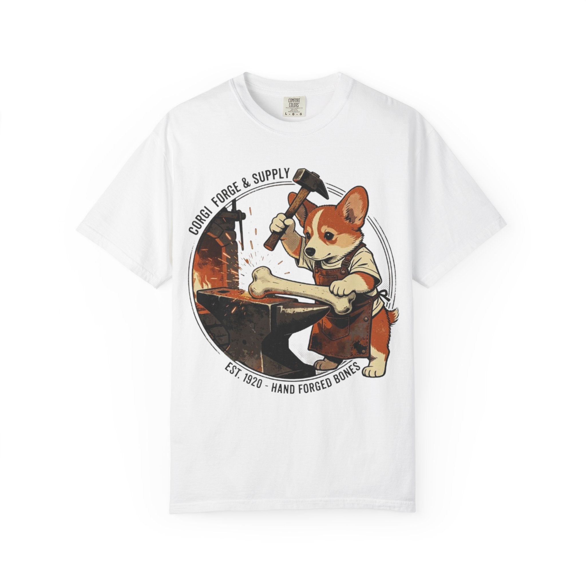 Corgi Blacksmith Illustration T-Shirt | Cute Dog Forge Graphic Tee